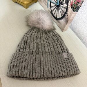 Calvin Klein Gray Knit Beanie with Pom Pom